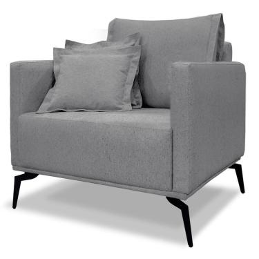 Imagem de Poltrona Sala De Estar Liv 1 Lugar Pes Aço Linho Cinza Ezz Cinza