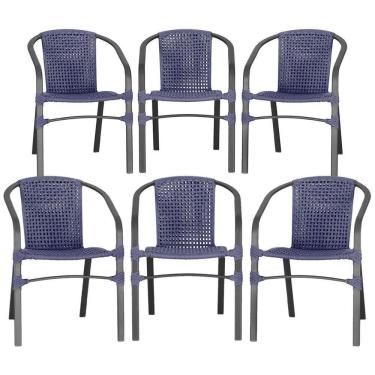 Imagem de 06 Cadeiras Floripa Alumínio Pintura Preta Trama Azul