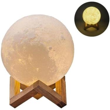 Imagem de Luminária Mini Lua Cheia LED Abajur Decorativo Com Base Sem Fio Alto Relevo