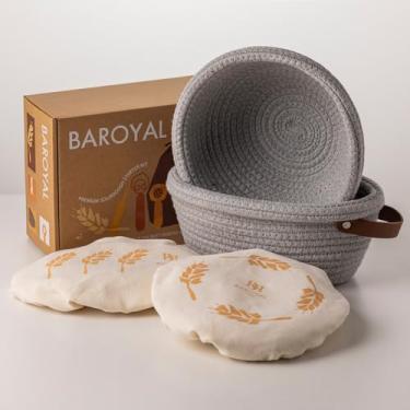Imagem de BARoyal Conjunto de cesta para pão Banneton com crosta de algodão crosta, cestas de pão ovais e redondas com forros e capas para assar pão artesanal, suprimentos para assar pão de fermento (cinza)