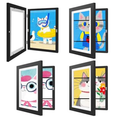 Imagem de HEPFLANZE Pacote com 4 molduras de arte infantis, mutáveis, 25 x 30 cm, projetos de arte infantis, moldura de exibição de imagem com abertura frontal, preta