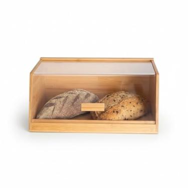Imagem de Caixa de Pão em Bambu e acrilico, Porta Pão com Tampa Deslizante, Organizador de Cozinha para Armazenamento de Pães