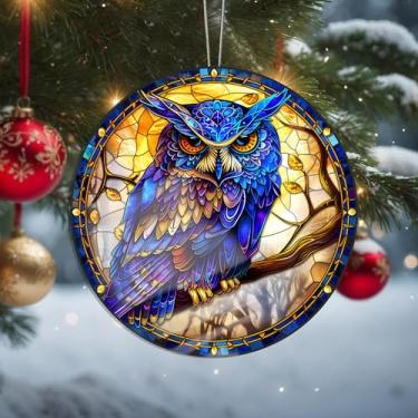 Imagem de Acrílico colorido, apanhador de sol, decoração de janela suspensa de coruja, arte de parede de arco-íris, para sala de estar, quarto, varanda, interior e exterior, jardim, enfeites de Natal 19 x 19 cm
