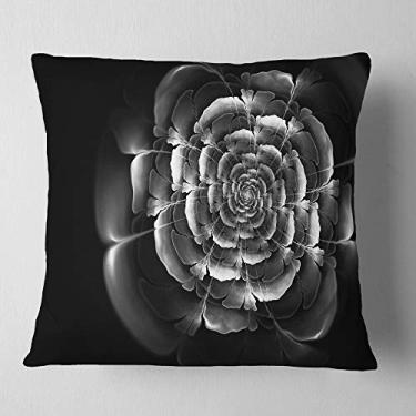 Imagem de Designart Fractal Silver Rose in Dark' Floral Throw sala de estar, sofá, enchimento de almofada + capa de almofada impressa em ambos os lados 66 x 66 cm
