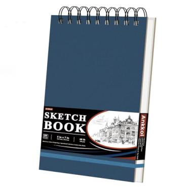 Imagem de Ankkol Caderno de desenho pequeno 12 x 18 cm, bloco de desenho espiral de 100 folhas - capas rígidas para mini esboços de 30,8 kg/100 g/m², caderno de desenho plano e caderno de desenho portátil de