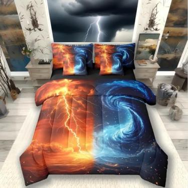 Imagem de Erosebridal Jogo de cama casal e edredom Tornado, Lightning de 7 peças, desastre natural em uma bolsa, decoração de quarto de furacão assustador