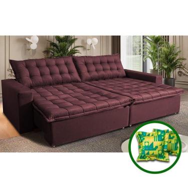 Imagem de Sofá Sem Caixa Retrátil Reclinável 2,95m Cama Inbox França Velusoft Vinho