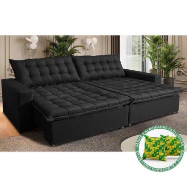 Imagem de Sofá Sem Caixa Retrátil Reclinável 2,15m Cama Inbox França Velusoft Preto