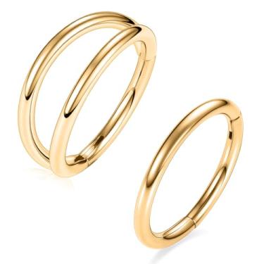 Imagem de GAGABODY 2 anéis de nariz 20G 18G 16G 14G 12G 10G 8G anéis de piercing de aço cirúrgico para nariz septo cartilagem hélice tragus concha torre Daith lóbulo de 5 mm a 16 mm Brincos articulados unissex