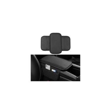Imagem de Sandfren Capa de console central de carro, almofada de apoio de braço de couro com 2 sacos de armazenamento, acessórios de almofada de assento de descanso de braço interior automotivo, universal para