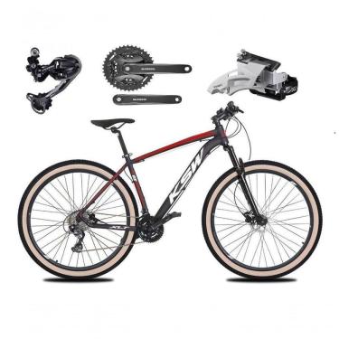 Imagem de Bicicleta Aro 29 Ksw Xlt Deore E Altus 27v Freio Hidráulico Garfo Trava Pneu Faixa Bege - Preto/vermelho/branco Tam.17