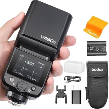 Imagem de GODOX Câmera V480C TTL Li-ion Flash Speedlite - Sistema sem fio 2.4G/HSS 1/8000s/650 flashes de potência total/Lâmpada de modelagem de 10 níveis/Tela sensível ao toque colorida de 5.1 cm