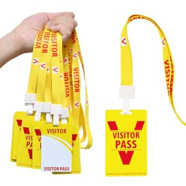 Imagem de Cordão de crachá de visitante com clipes (25 peças) - Passe de identificação temporário reutilizável para escritório, escola, eventos, cartões de segurança de plástico PVC para convidados de exposição
