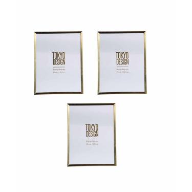 Imagem de kit 3 Porta Retrato Metal Vidro 15x20 Moldura Dourado Fosco