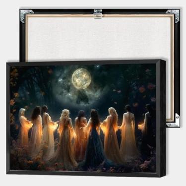 Imagem de Halloween Mítica Bruxa Mítica Tela Lua Chamando Bruxa Ritual Arte de Parede Pôsteres Rústico Gótico Dark Academia Impressões de Terror Pintura para Sala de Estar Quarto Decoração de Parede 20 x 30 cm