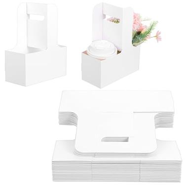 Imagem de Meyeyaia Pacote com 30 porta-copos de 2 xícaras com alça branca descartável suporte de copo de papelão, 350 a 850 g, para bebidas quentes e frias, café, alimentos e flores
