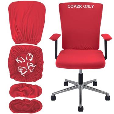 Imagem de VZLQZJMKY Conjunto de 4 capas de cadeira de escritório, capa para cadeira de escritório, capa para cadeira de computador, com 4 tiras elásticas antiderrapantes, apoios de braço, almofadas de apoio de