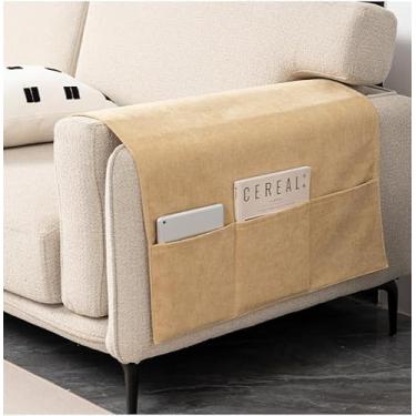 Imagem de CEYISZHU Conjunto de 2 capas grossas de chenille para poltrona e sofá, controle remoto, capa de braço de sofá de armazenamento antiderrapante (61 cm x 109 cm [3 bolsos], amarelo)