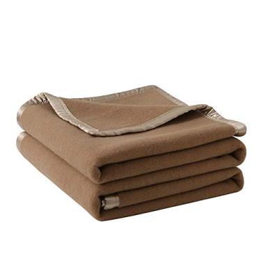 Imagem de Cobertor de lã pesada - tamanho solteiro 500 g/m2, 100% lã, acampamento e uso na cama - marrom escuro, 203 x 152 cm