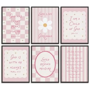 Imagem de 6 peças rosa versículo bíblico arte de parede arte de parede meninas cristãs educação impressões bíblia infantil citação inspiradora decoração de parede fotos para quarto de crianças quarto sala de