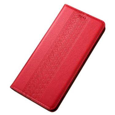 Imagem de POYUFRG Capa flip para Xiaomi 17 Pro Max/17 Pro/17, capa de couro genuíno feita à mão, carteira magnética com suporte para cartão, vermelha, 17 ProMax