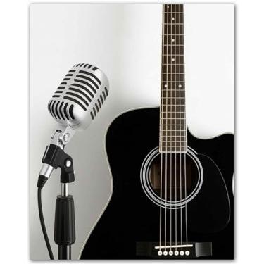 Imagem de ZUKIY Arte de parede vintage Rhythm and Soul Music - Impressão de microfone de disco de vinil de guitarra - 20 x 25 cm, pôsteres de música sem moldura para decoração de estúdio, quarto, sala de estar