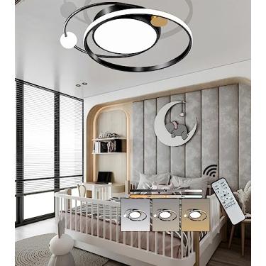 Imagem de Luminária de teto LED moderna para quarto, sala de estar, quarto infantil, luminária decorativa com intensidade regulável, luminária de teto com design de anel preto e controle remoto, luzes