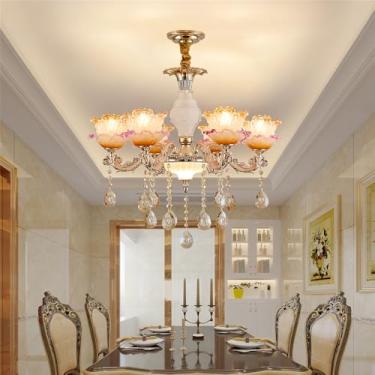 Imagem de Lustre de cristal de luxo europeu com LED, estilo americano, para sala de estar, restaurante, quarto, casa de campo, hotel, loja de roupas, salão de beleza, café (6 lâmpadas).