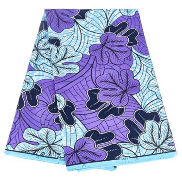 Imagem de MAYJOYDIY Tecido africano Kente roxo 118 cm tecido africano com estampa de ancara de hibisco, design de hibisco, tecidos para vestidos, camisas, bolsas, cortinas, toalhas de mesa