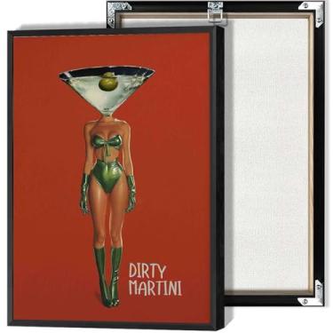 Imagem de Arte de parede em tela de carrinho de bar retrô Dirty Martini Cocktail Vintage Art Posters "Dirty Martini" Impressões estéticas modernas para cozinha sala de estar dormitório decoração de parede 30 x