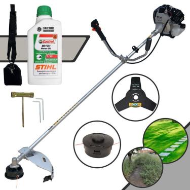 Imagem de Roçadeira Multifunções Com Sistema Anti-Vibração Toyama TBC43-H 43cc 1,7HP Aparador de Grama Com Cabeçote de Nylon + Lâmina 3 Pontas + ÓLEO STIHL 2T