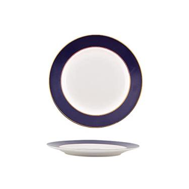 Imagem de Série Gold Edge de 20 cm Azul e Dourado Design Padrão Xadrez Cerâmica Salada/Massa/Fruta/Aperitivo/Pratos de Sobremesa Pratos de Natal Pratos de Jantar de Natal - Conjunto de 2 Pratos de Jantar