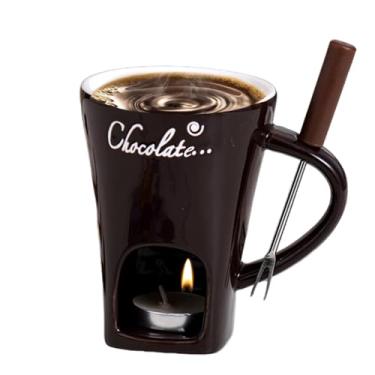 Imagem de Conjunto de panela de fondue, conjunto de copos de fondue de chocolate de cerâmica com garfos, conjunto de aquecedor de manteiga de cerâmica para manteiga de chocolate e queijo, conjunto de tigela