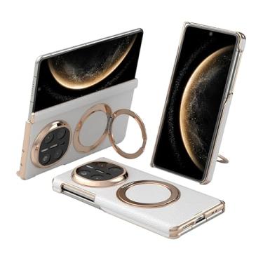 Imagem de FWYANZH Capa magnética para Huawei Mate X7, suporte de anel oculto, capa traseira de couro, proteção de dobradiça, à prova de choque, borda galvanizada, branca, Mate X7