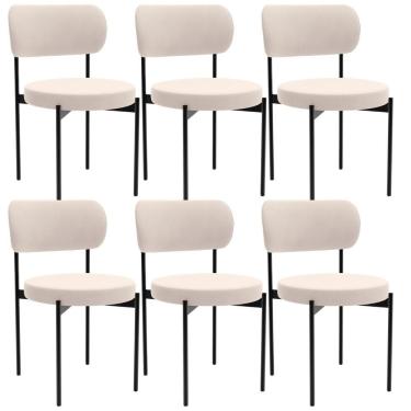 Imagem de Kit 06 Cadeiras Estofadas Para Sala De Jantar Louvre L02 Suede Bege - Lyam Decor