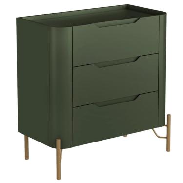 Imagem de Mesa De Cabeceira Orgânica 3 Gavetas Pés Industrial Dourado Bliss I03 Musgo - Lyam Decor