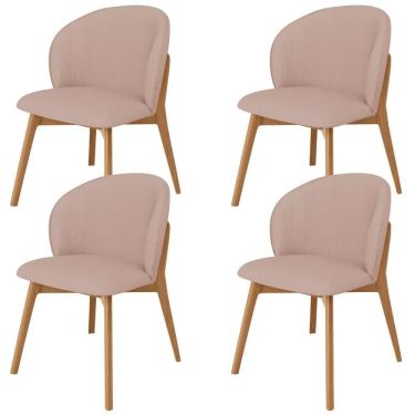 Imagem de Kit 04 Cadeiras De Jantar E Estar Living Estofada Mia L02 Linho Rosê - Lyam Decor