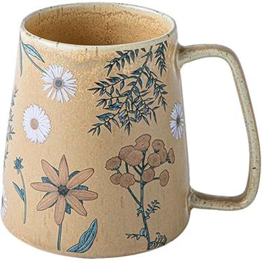Imagem de QIXCOZTI Caneca grande de café com leite de cerâmica, copo bonito para mulheres, ideal para chá verde ou café, caneca de cerâmica com design floral pintada à mão (flor graciosa grande)