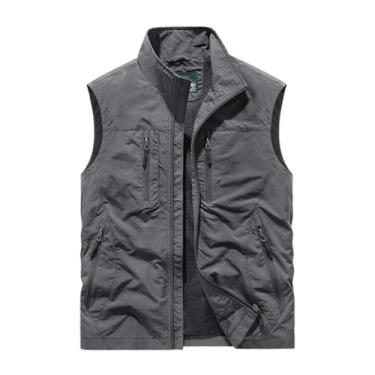 Imagem de Colete De Pesca Versátil, Colete De Pesca Para Homem Com Vários Bolsos Respirável E Com Fecho Para Fotografia, Casaco Trabalho Plus Size À Prova Vento Água, Para Viagens Fotografia(Gray,4XL)