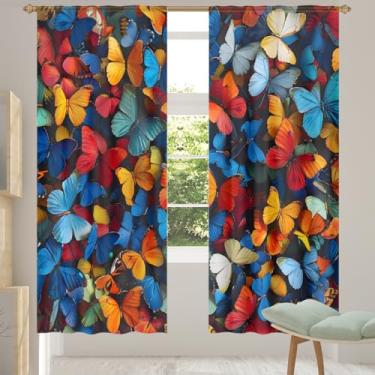 Imagem de 2 conjuntos de painéis, pintura de borboleta, retrô, cortinas transparentes arejadas, com filtro leve, painéis de cortina leve, cortina de porta para janela para sala de estar, quarto, jantar, 192 cm