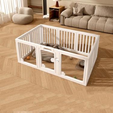 Imagem de Cercadinho de plástico para cães, cercadinho para animais de estimação com porta para filhotes, cães e animais pequenos - caneta de plástico de fácil configuração com âncoras e ventosas | para gatos