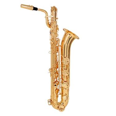 Imagem de Saxofone Barítono Sax E-Flat Latão Esculpido Botões de Concha Branca para Tocar Profissional de Instrumentos de Sopro (Cor: 1)