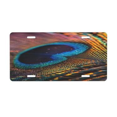 Imagem de Placa de licença realista de penas de pavão para placas dianteiras de carro alumínio metal adequado para caminhão, placa de porta, bar, café, acessórios automotivos para homens e mulheres 15 x 30 cm