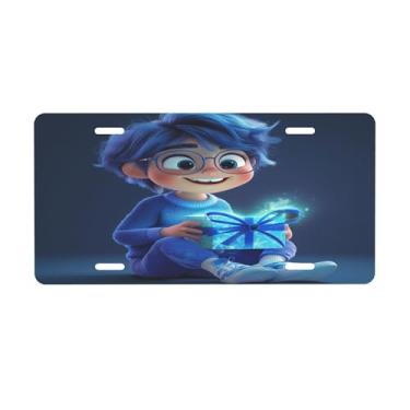 Imagem de Placa de licença azul menino fofo para frente do carro placas de carro metal de alumínio adequado para caminhão placa de porta de carro bar café acessórios automotivos para homens mulheres 15 x 30 cm