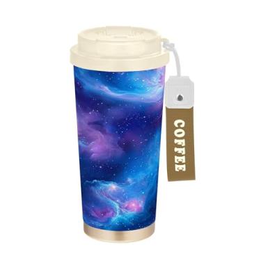 Imagem de SEHANY Caneca de viagem Galaxy Starry Sky de viagem de 500 ml Copos de café reutilizáveis revestidos de cerâmica com tampa à prova de vazamento, parede dupla, isolamento a vácuo, copo de café de aço