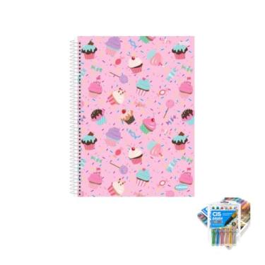 Imagem de Kit Caderno Feminino KBOM 200 Folhas Com Caneta Trigel e Marcador Brush Metallic