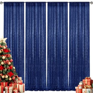 Imagem de 2 × 2,5 m - 4 peças de painéis de cortina de lantejoulas marinhas, cenário fotográfico, cortinas com glitter, fundo de tecido para decoração de festa de casamento de Natal