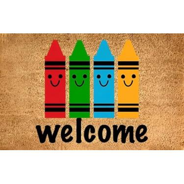 Imagem de Tapete de entrada divertido, giz de cera, capacho de boas-vindas, sala de aula, escola, professor, decoração, interior, exterior, casa de banho, varanda, decoração de casa 40,6 x 61 cm
