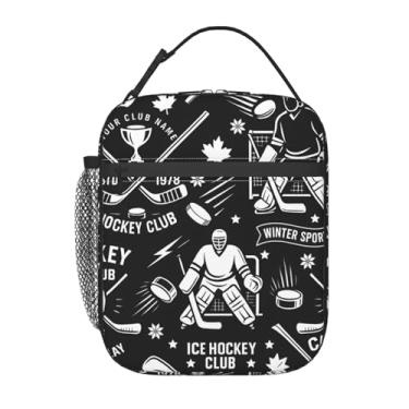Imagem de cromcu Lancheira de hóquei no gelo para meninos adolescentes, preto e branco, para esportes de inverno, reutilizáveis, com isolamento térmico, bolsa térmica para atletas descolados para escola