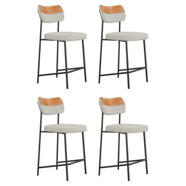 Imagem de Kit 04 Banquetas Médias Cozinha Lila Couríssimo Whisky Linho Cinza - Abmaza